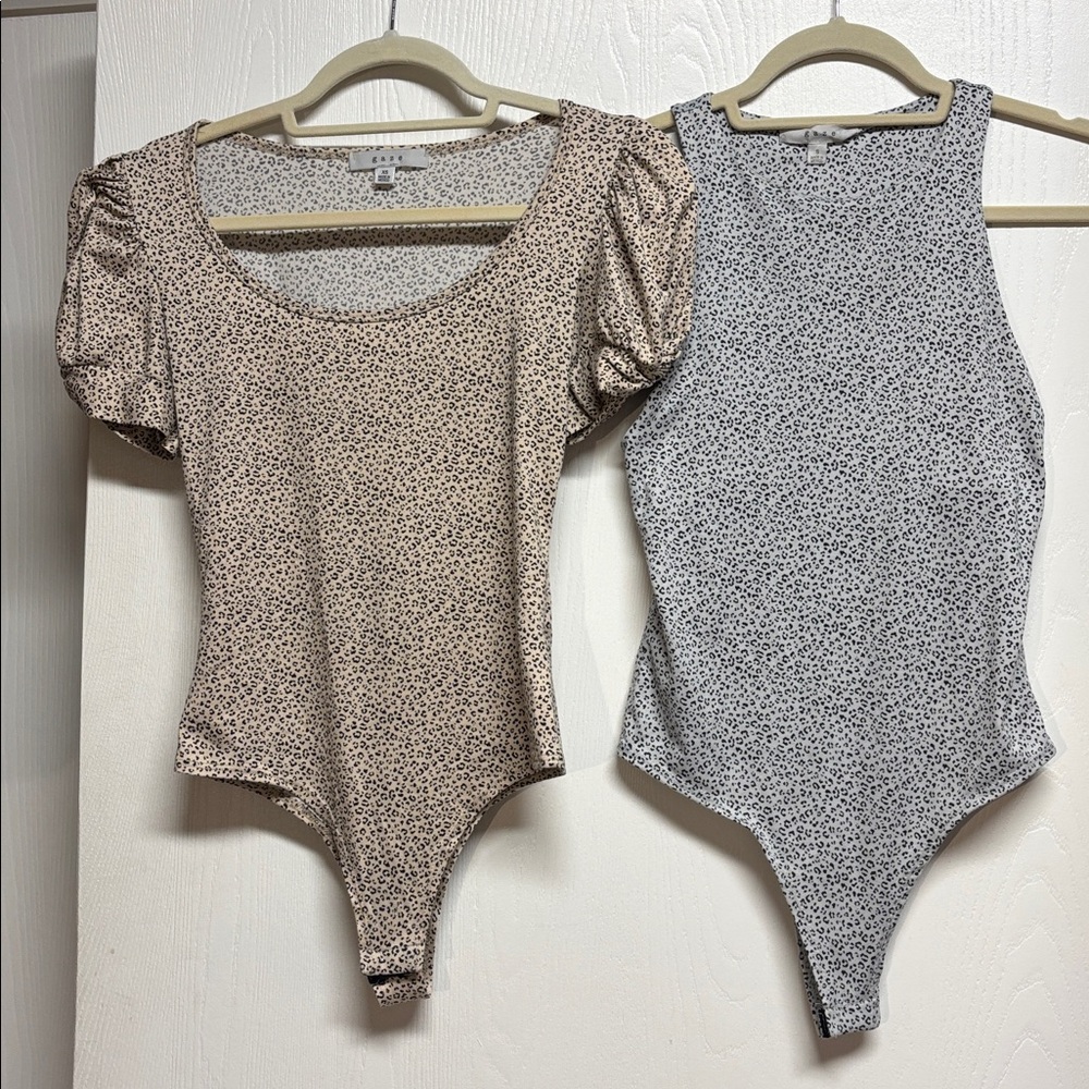 Gaze Cream Animal Print Bodysuit Lot of 2